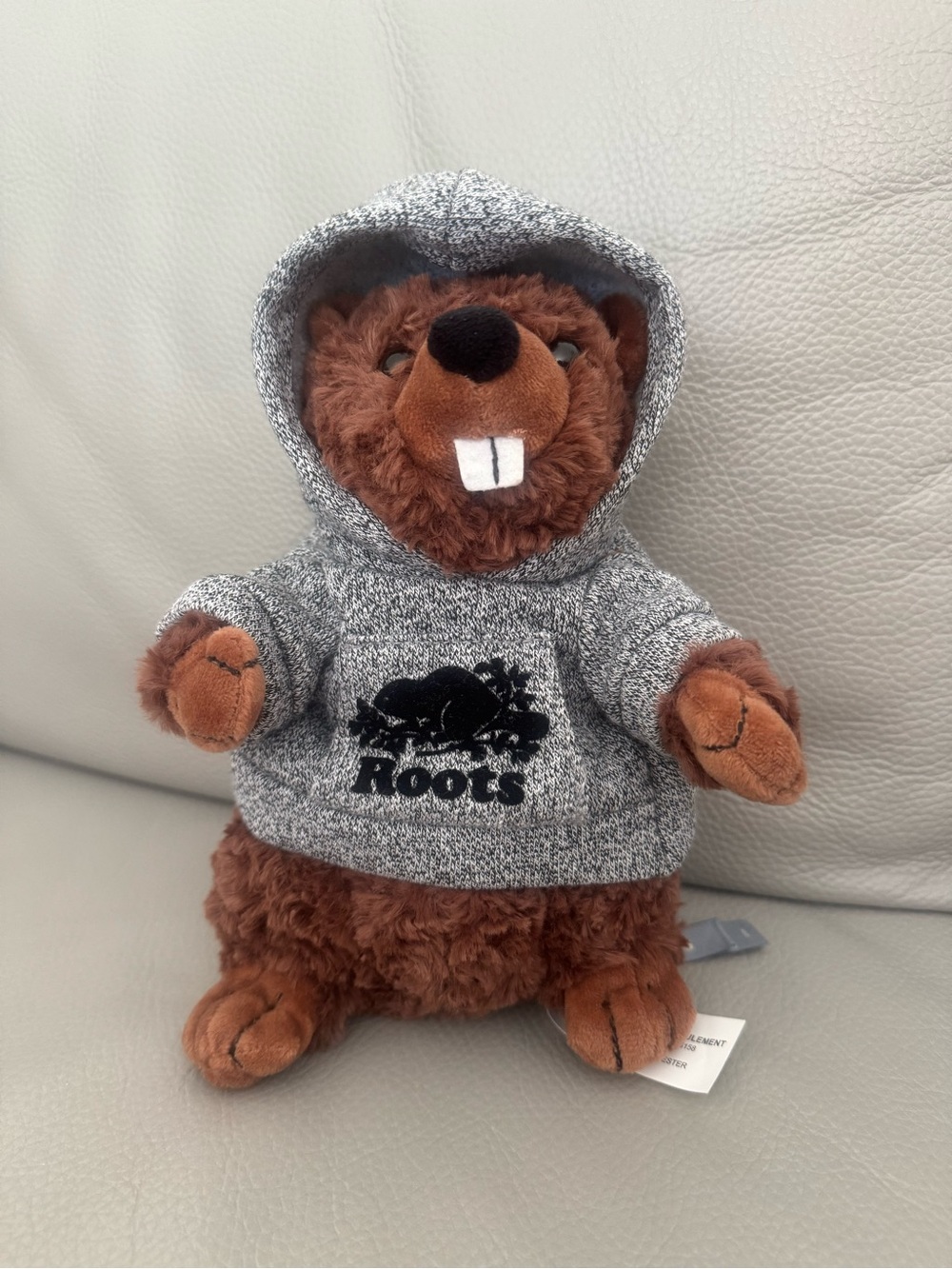 Roots Brown Beaver Plush with Gray Hoodie